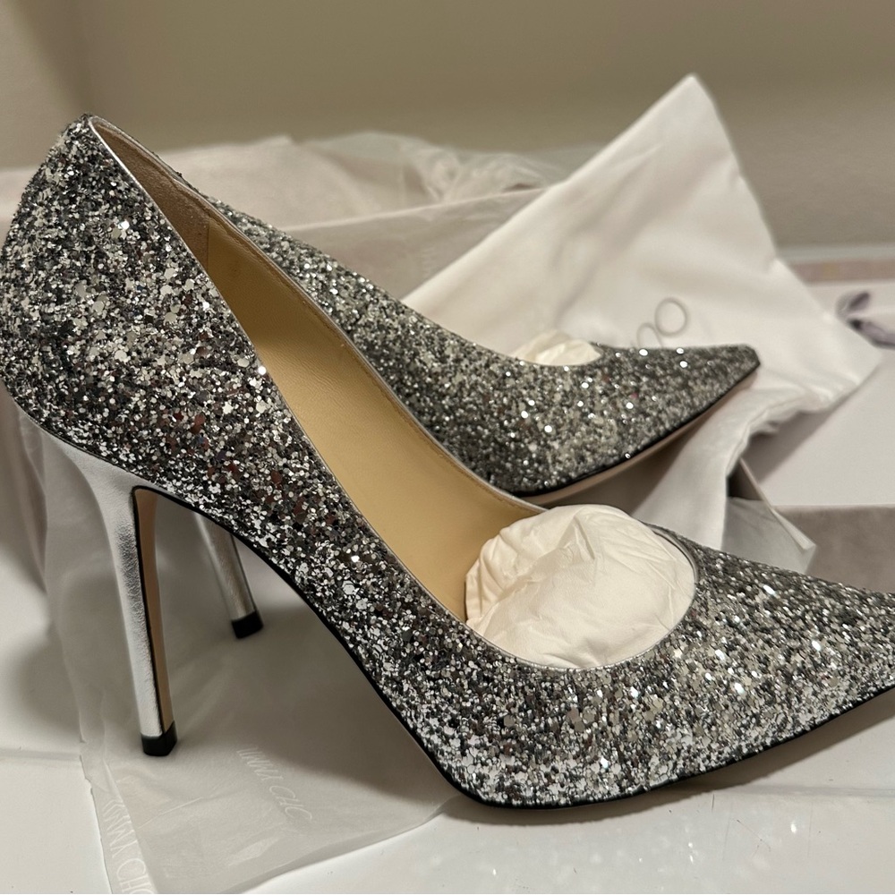 Jimmy Choo Sparkling Silver Heels